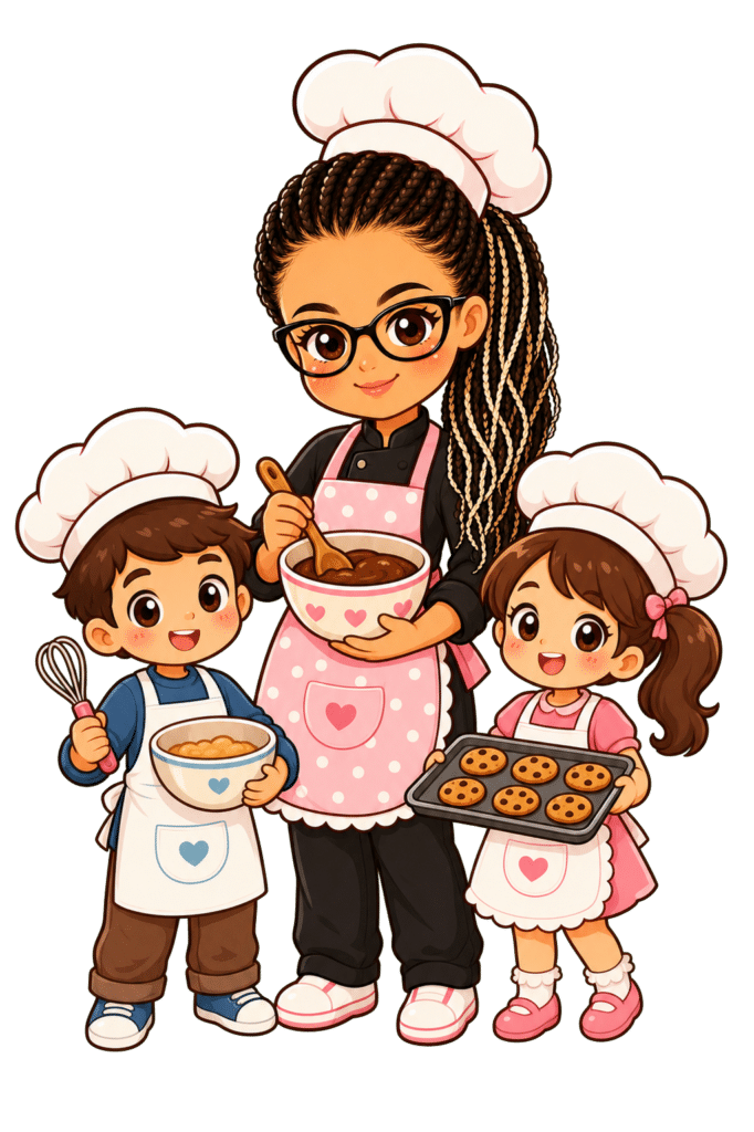 joanna with kids bakers transparent
